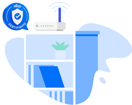 Kuvassa mobiilireititin hyllyn päällä